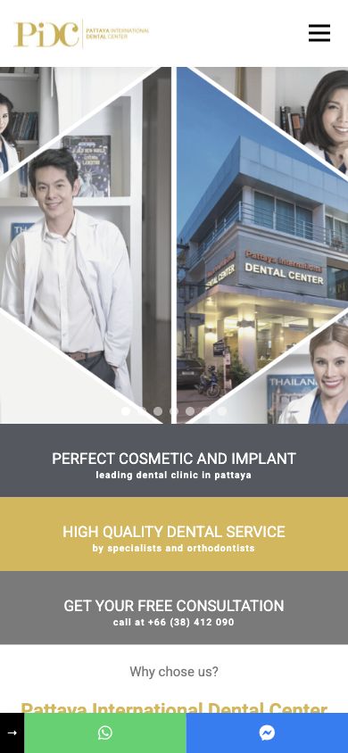 หน้าแรกเว็บไซต์ PIDC Dental Clinic บนมือถือ