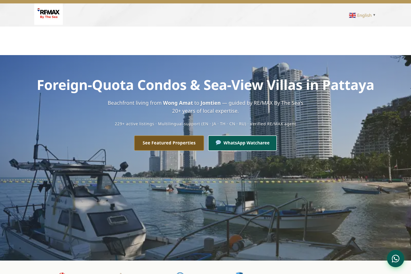 หน้าแรกเว็บไซต์ REMAX By The Sea บนเดสก์ท็อป